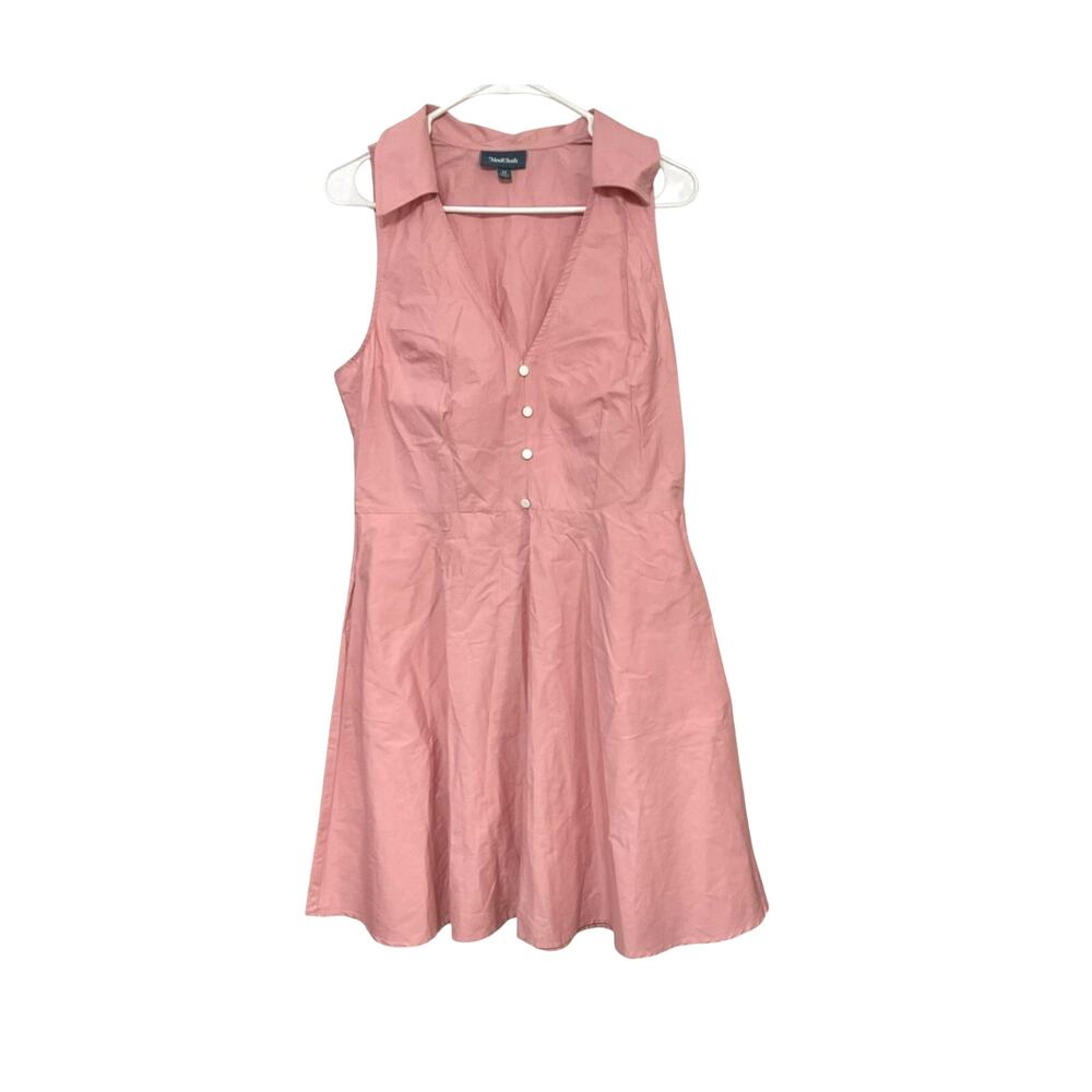 ModCloth Pink Fit and Flare Collared Dress Sleeveless Size 12 Medium Pockets 50s - Picture 4 of 8